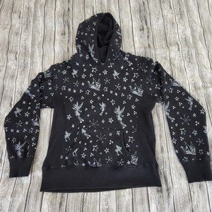 Disney Tinker Bell Hoodie Girls Size XL Black Tinkerbell All Over Print Pullover